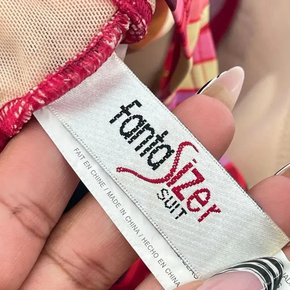 Fanta Sizer Suit Women’s Size 14 Floral Tankini Swimsuit Red Pink Twist Front